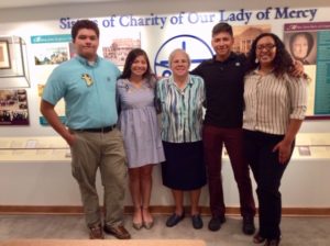 IMG_8062 Sister Carol with students who attended the Our Lady of Mercy Community Outreach Yes I Can program when they were in elementary school. Left to Right: Augustin Carapia, Kimberly Tovar, Jesus Hernandaz and Esmeralda Sanchez will be graduating high school his month. All will be attending college in the Fall.